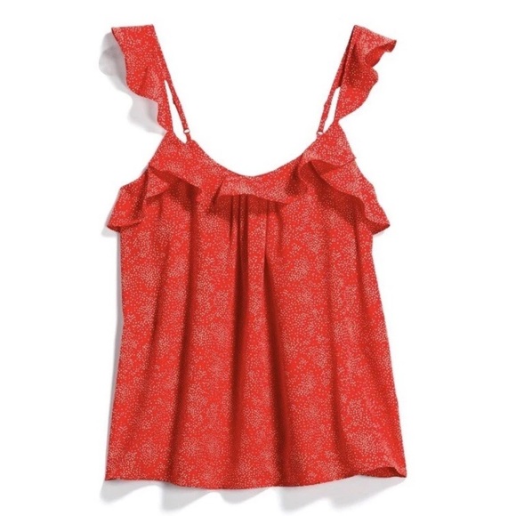 Collective Concepts Kalai Ruffle Trim Blouse Sleeveless Tank Top Red Polka Dot L - Picture 1 of 5